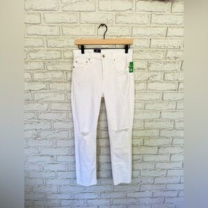 Gap Women’s Vintage Slim Mid Rise Raw Hem Stretch Distressed White Jeans Size 28